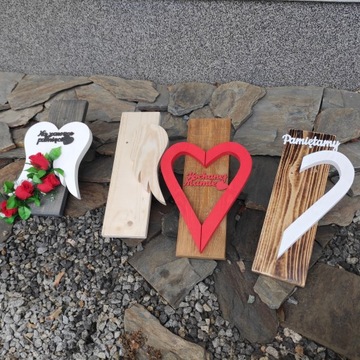 DREWNIANA DEKORACJA NA GRÓB DESKA 60CM MAMIE podkład stroik cmentarz pomnik