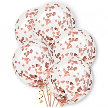 BALONY Z KONFETTI RÓŻOWO-ZŁOTYM 30cm/5 szt. MOCNE