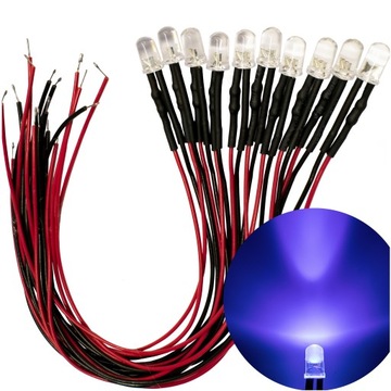 DIODY LED 12V 5mm UV przewód 20cm 10szt
