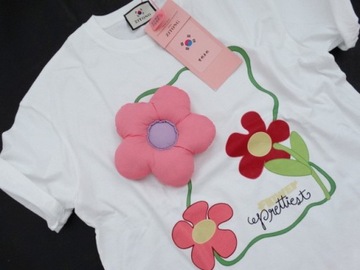 Bluzka TSHIRT z kwitem broszka kwiaty 3D oversize