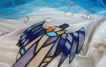 Anioł Pierrot witraż Tiffany Fiolet Kremowy