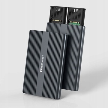 Корпус/карман Qoltec для SSD-накопителя M.2 | САТА | НВМе | USB-C | ДВОЙНОЙ 2 х 2Т