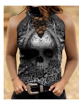 2022 Women Fashion Summer Turtle Neck Skull and Fl