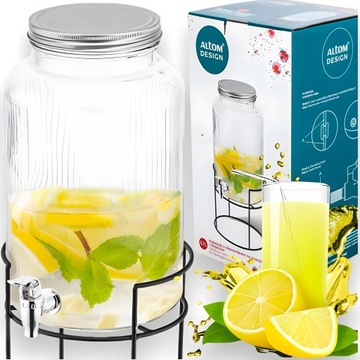 ALTOM DESIGN SŁÓJ SZKLANY Z KRANIKIEM NA LEMONIADĘ NAPOJE NA STOJAKU 5,7 L