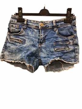 Spodenki jeans, ozdobne zamki, wyszarpany dół roz. 38