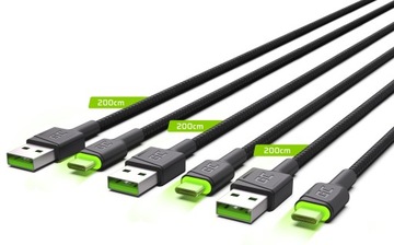 Комплект из 3 кабелей USB — USB-C длиной 2 м со светодиодной подсветкой Quick Charge 3.0