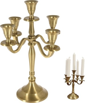 Świecznik kandelabr na pięć świec 29 cm klasyczny świecznik złoty metalowy