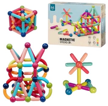БОЛЬШИЕ МАГНИТНЫЕ КОНСТРУКЦИОННЫЕ БЛОКИ МАГНИТНЫЕ ПАЛОЧКИ 64 шт.