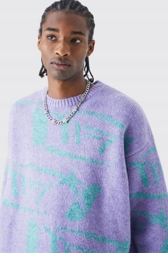 Boohoo nvj sweter fioletowy oversize wzór M NG6