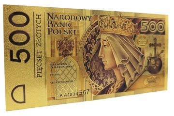 Позолоченная банкнота номиналом 500 злотых Королева ЯДВИГА Жемчужина для коллекционера