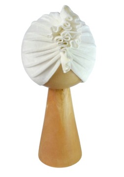 Turban czapeczka welurowa kremowa ecru ekri na wiosnę jesień chrzest 52-54