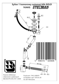 Slim Siphon Single -Chamber Machine для раковины щелкните золотой моллюсков