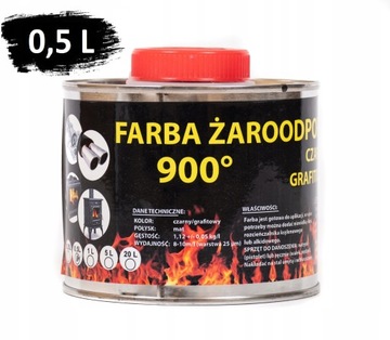 FARBA ŻAROODPORNA DO KOMINÓW TŁUMIKA PIECA GRILLA CZARNA TRWAŁA 0,5L