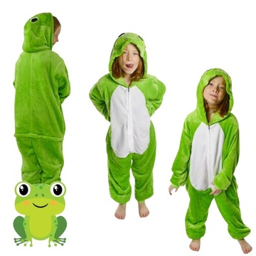 MIĘKKA Piżama dziecięca CIEPŁA onesie JEDNOCZĘŚCIOWA dres kostium ŻABA 134