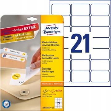 ETYKIETY USUWALNE AVERY 63,5x38,1mm L6023REV-25