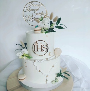 Топпер для торта золотой ДЕКОР для причастия IHS золотое зеркало для причастия 8см