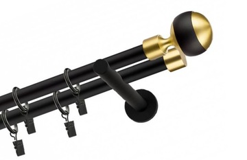 KARNISZ PODWÓJNY METALOWY 19+19MM CZARNY MATOWY MAT 200cm KOMPLET WZORY
