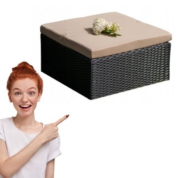 Pufa Ogrodowa Czarny Technorattan Nowoczesny Podnóżek Na Balkon 60x60x30 cm