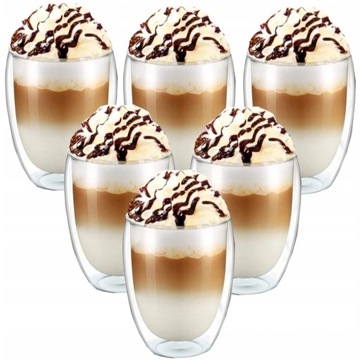 6X SZKLANKI TERMICZNE DO KAWY LATTE DRINKÓW 450ML