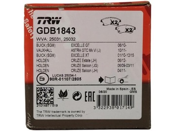 ТОРМОЗНЫЕ КОЛОДКИ TRW ПЕРЕДНИЕ OPEL ASTRA J