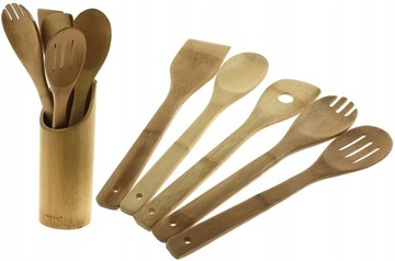 Бамбуковый набор посуды, ложки, лопаточка, подставка
