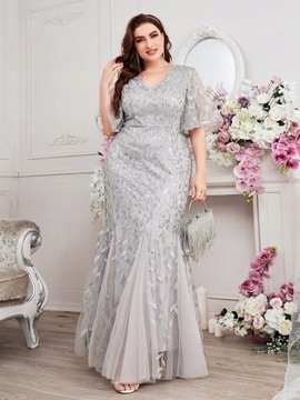 SUKIENKA CEKINOWA SYRENA W ROŚLINNY WZÓR MAXI SZARA SHEIN 2XL