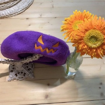 Beret Halloween Pumpkin Smiley Hat