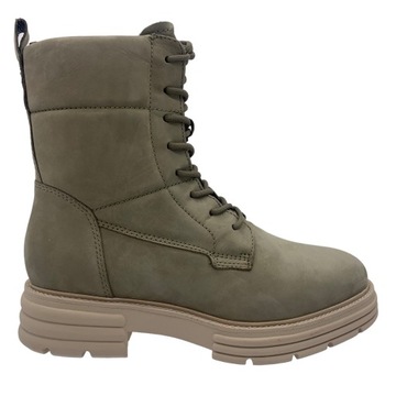 Buty damskie botki ocieplane khaki Tamaris skórzane bikery rozmiar 38