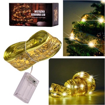 LAMPKI LED WSTĄŻKA OZDOBNA TAŚMA 10M 100 LED OZDOBA CIEPŁY BIAŁY NA BATERIE