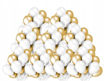 Balony ZŁOTE i BIAŁE 100 szt urodziny wesele ŚLUB