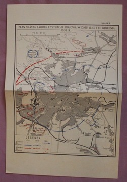 MAPA - PLAN MIASTA LWOWA I SYTUACJA BOJOWA 12,13 I 14 WRZEŚNIA 1939 R.