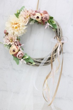 Осенний венок, украшение на дверь, украшение БЕЖЕВЫЙ