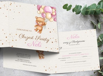 Мишки с воздушными шарами ПРИГЛАШЕНИЯ НА КРЕСТЕНИЕ + Имя + Конверт