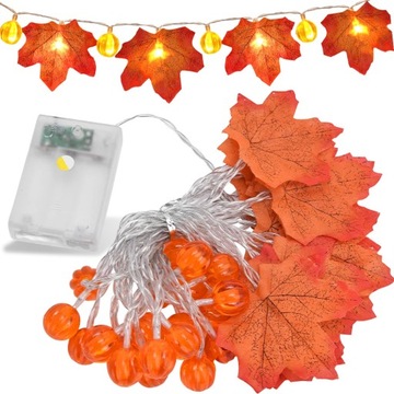 LAMPKI DRUCIKI ŚWIATEŁKA LED HALLOWEEN LIŚCIE 3M LIŚCIE KLONU DYNIE DRUCIK