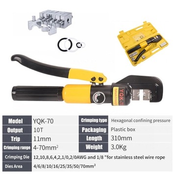 ГИДРАВЛИЧЕСКИЙ ПРЕССОВАТЕЛЬ ДЛЯ КАБЕЛЕЙ 4–70 мм² СТАНДАРТНЫЕ МАТРИЦЫ