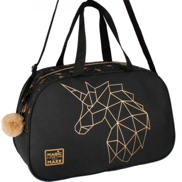 TORBA SPORTOWA SZKOLNA NA BASEN WF DLA DZIEWCZYNKI CZARNA ZŁOTA UNICORN