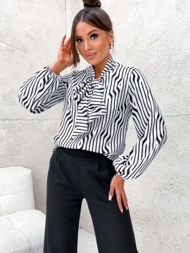 Elegancka KOSZULA DAMSKA bluzka stylowa modna w paski wiązanie XL MOON