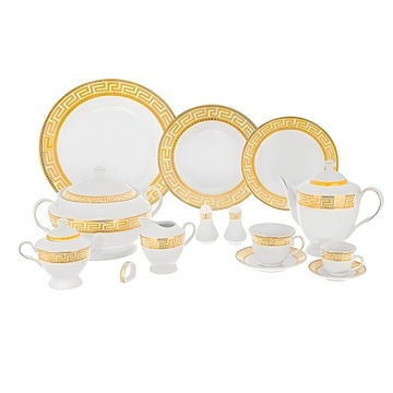 ZESTAW KOMPLET SERWIS OBIADOWY PORCELANA BIAŁO ZŁOTA 57 EL NA 6 OSÓB