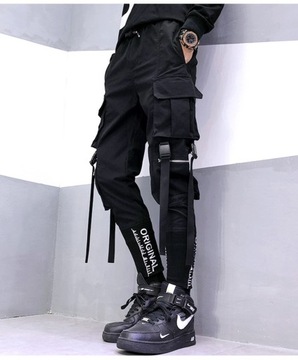 Hip Hop Men Ribbons Cargo Pants Fashion Harajuku 2