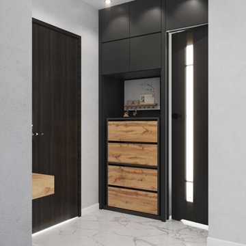 УЗКИЙ ВЫСОКИЙ МОДУЛЬНЫЙ ШКАФ ДЛЯ ОБУВИ СЕРЫЙ ДУБ WOTAN | ХАЛЛИ МЕБЕЛЬ