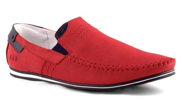 Mokasyny męskie POLSKIE buty skórzane czerwone 48