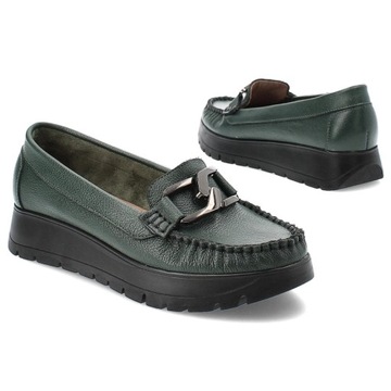 Zielone Stylowe Mokasyny Armodo Modne Obuwie Damskie