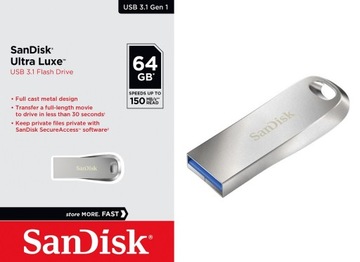 Metalowy Pendrive SANDISK Ultra Luxe 64GB 150MB/s