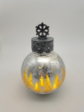 BOMBKA SZKLANA LED ŚWIECĄCA DO POSTAWIENIA DEKORACJA 26,5 CM ZŁOTA SREBRNA