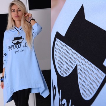 ŚLICZNA TUNIKA MODNE BOKI STYLOWE ROGI NA WIĘKSZE BIODERKA KOT KOTEK 626K