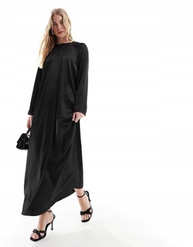 Asos Design NH2 cqc satynowa czarna prosta sukienka maxi XL