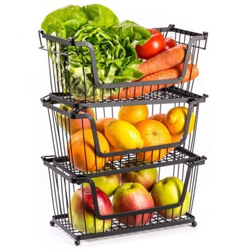 Koszyk na owoce i warzywa metalowy czarny piętrowy