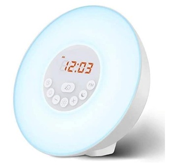 Zegar lampka budzik wschód słońca led radio funkcja drzemki alarm bt