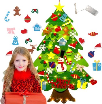 CHOINKA FILCOWA KREATYWNA ZABAWKA DLA DZIECI DIY 100CM LED ŚWIATŁA