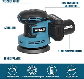 Szlifierka mimośrodowa akumulatorowa WESCO